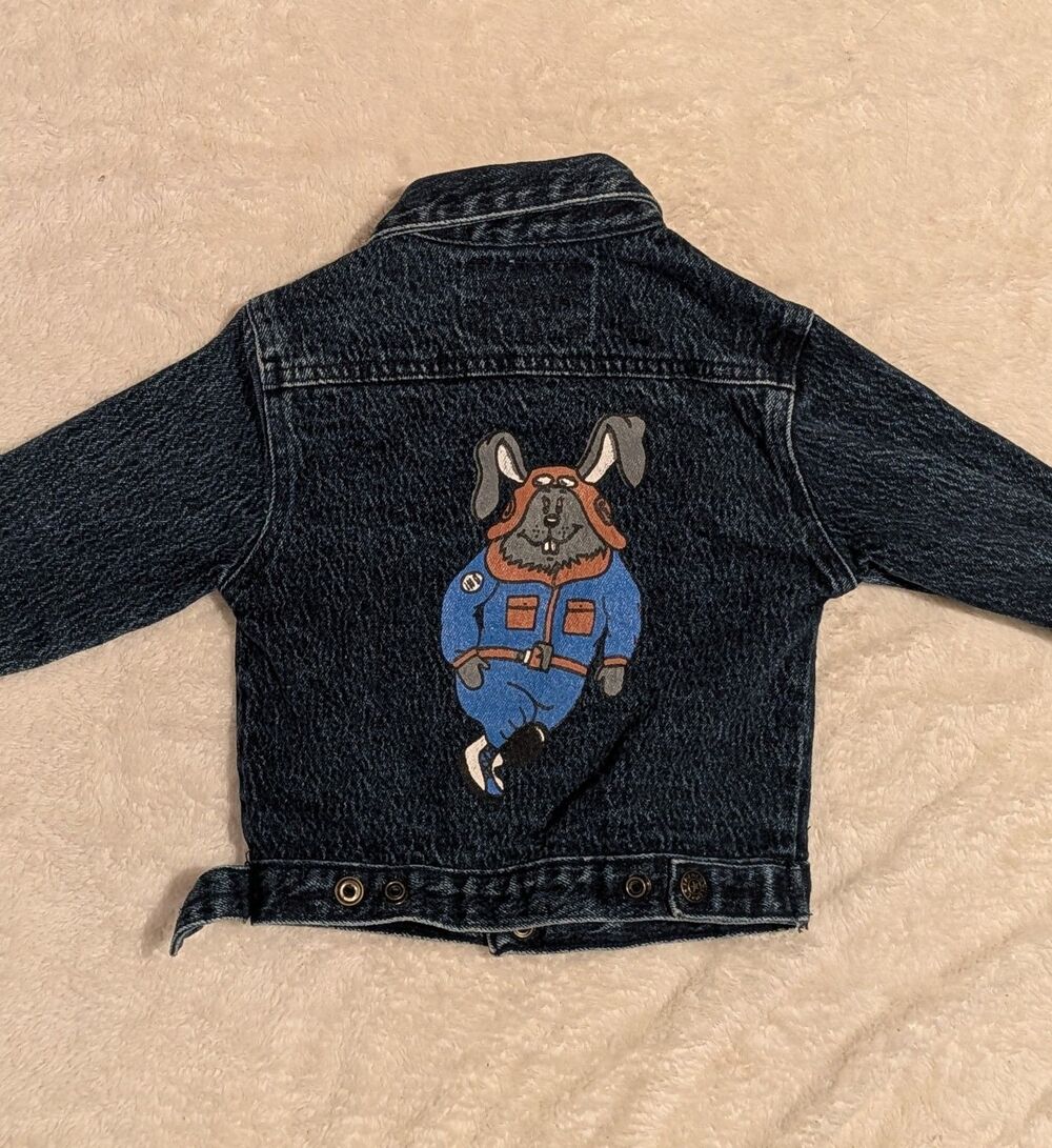 Vintage French Toast Bunny Rabbit Aviator Denim Jacket Size 3T